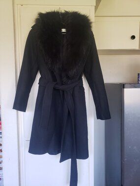 Zara Black Fur Colar Coat Size Medium